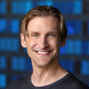 Headshot with blue background