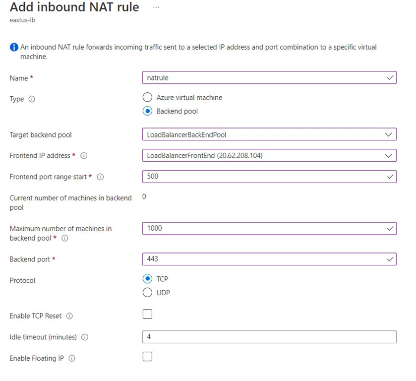 Figure 4: Add inbound NAT rule
