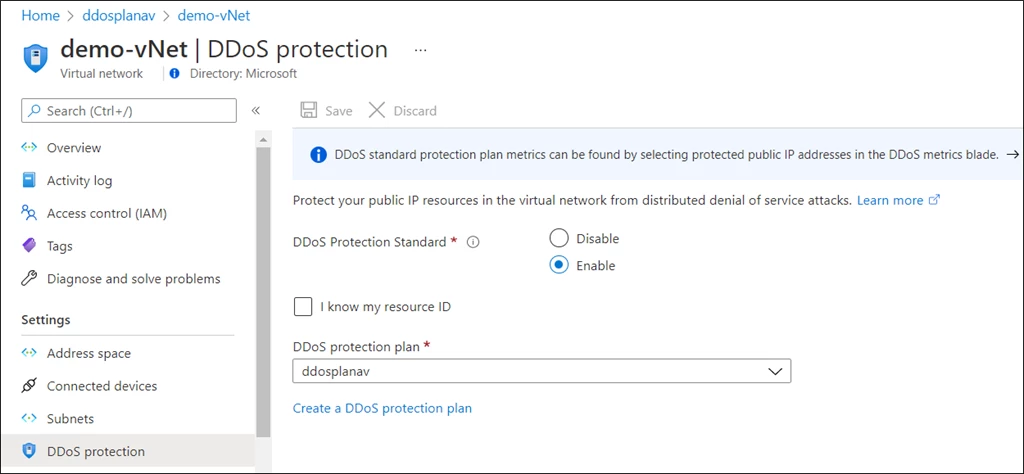 Enabling DDOS Protection Standard on a VNET