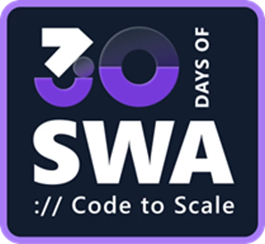 3 0 days of Azure Static Web Apps logo that reads code to scale.