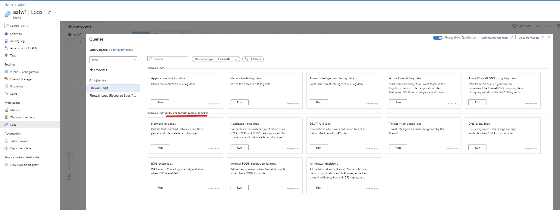New predefined Kusto Query Language log queries for Azure Firewall structured logs