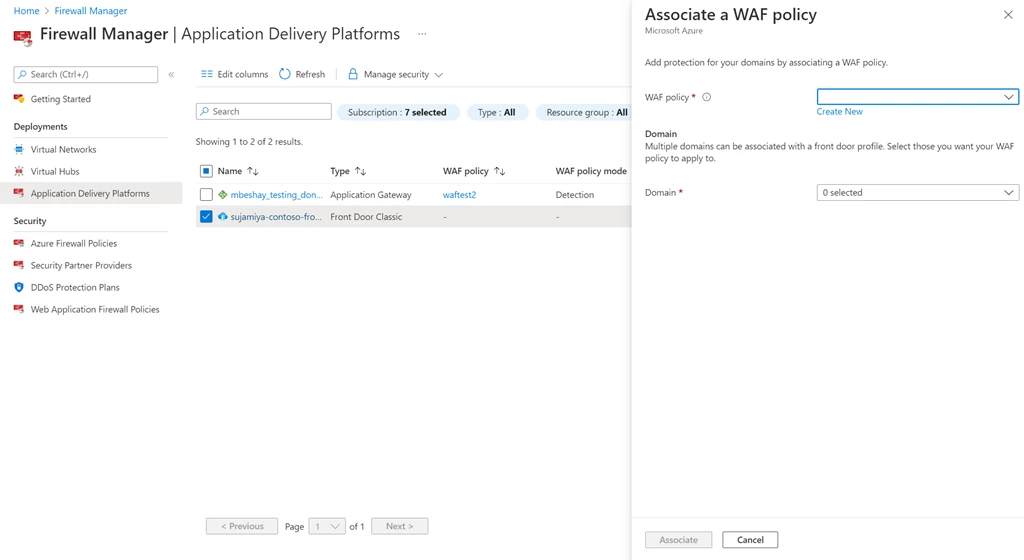 Associating a WAF policy to an Azure Front Door