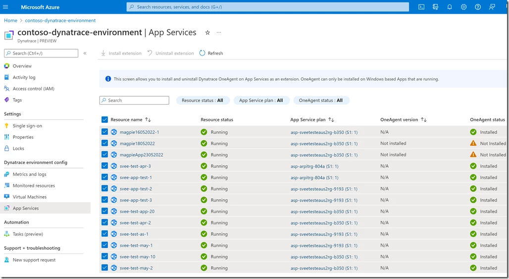 Install Dynatrace OneAgent across multiple VMs and App Services.