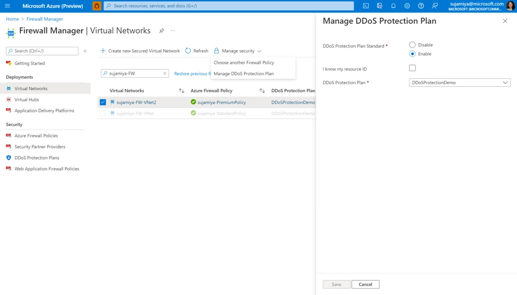  Figure 3: Enabling DDoS Protection Standard on a virtual network in Azure Firewall Manager