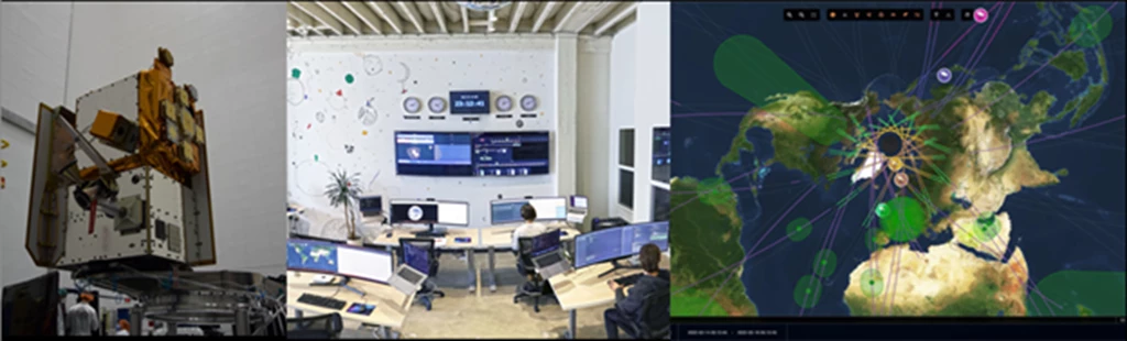 Loft Orbital image of satellite, headquarters and satellite software.