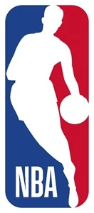 The red, white, and blue NBA logo features the letters, NBA, and the silhouette of a basketball player and a ball.