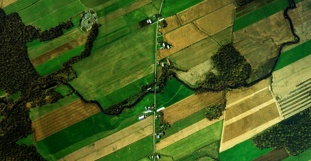 Overhead satellite image of farmland.