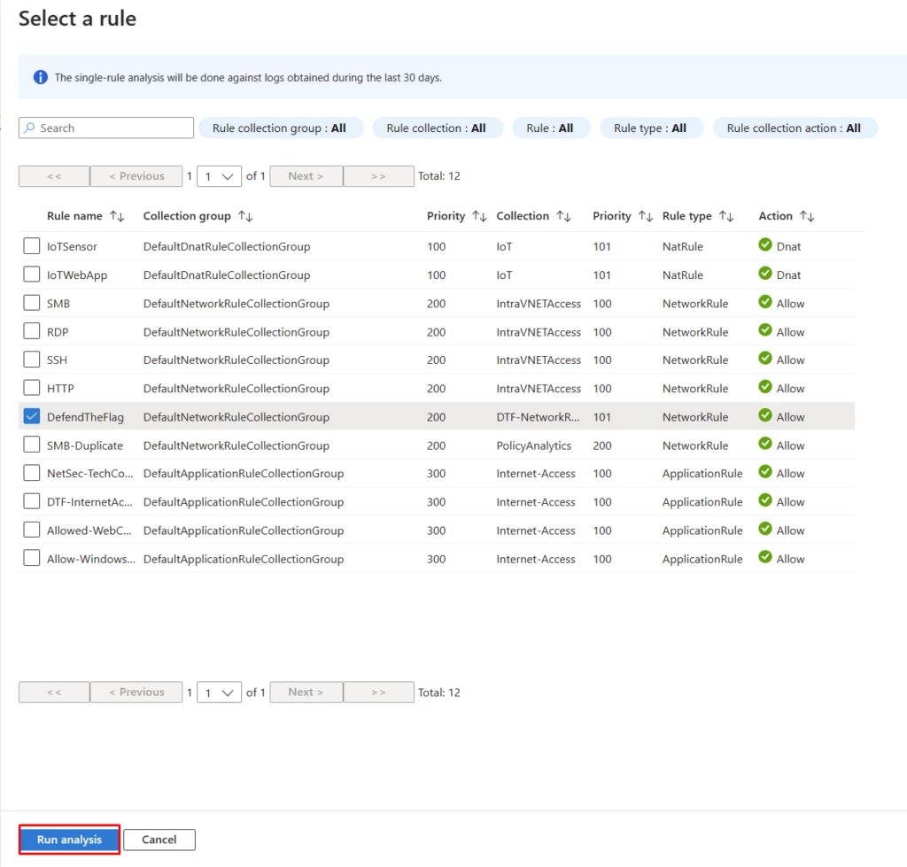 Specific rule selection in the single rule analysis experience.