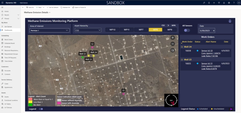 Figure 3:  MEMP Landing Page visualizing wells, IoT sensors, and Work Orders