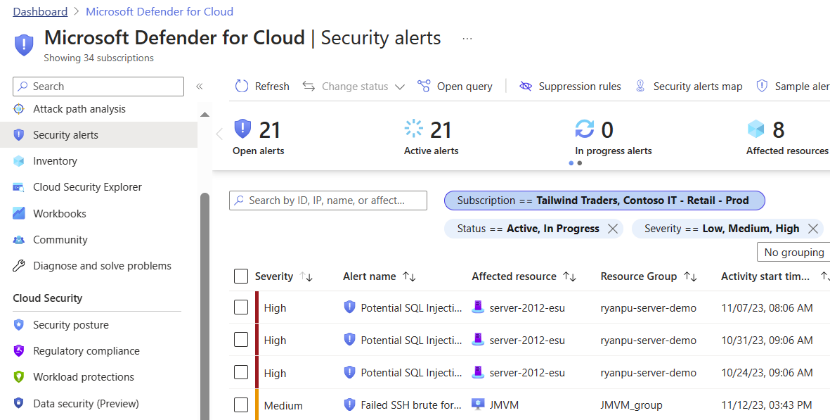 An Image of A mix of Azure and Azure Arc enabled servers in Microsoft Defender for Cloud