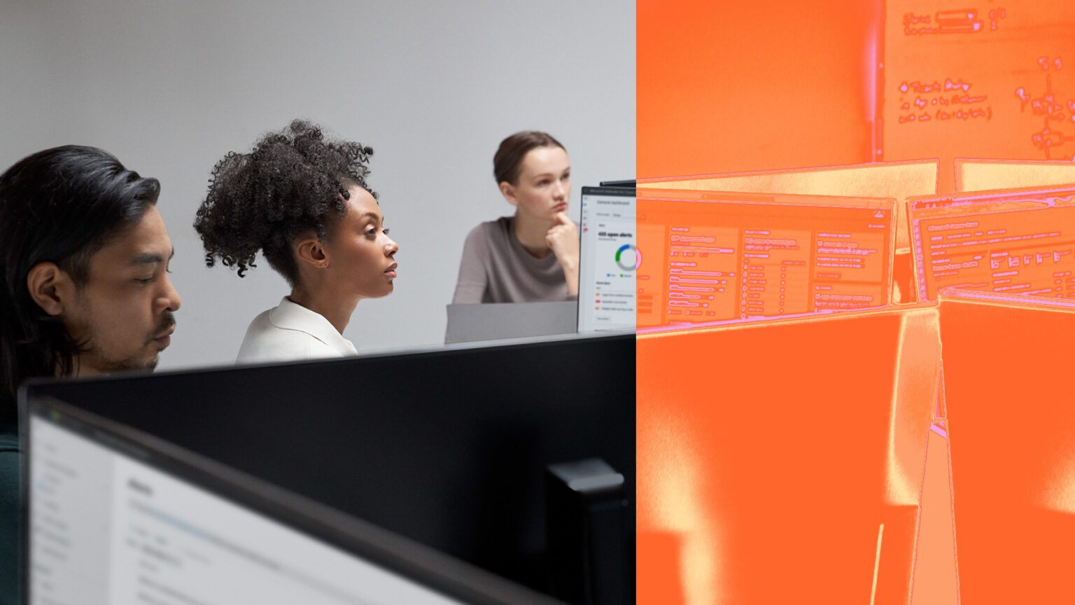 A woman looking at a computer screen
