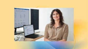 A woman sitting in front of a computer