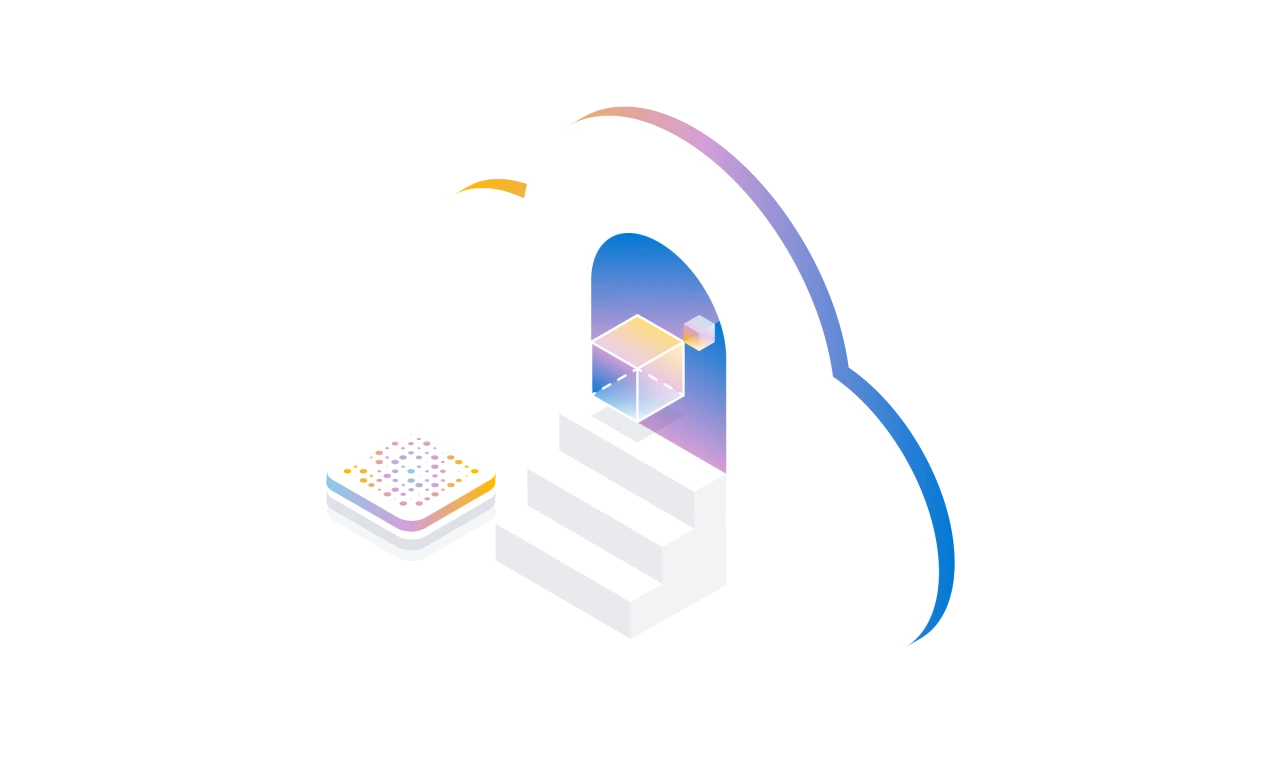 A white cloud with a staircase and a box