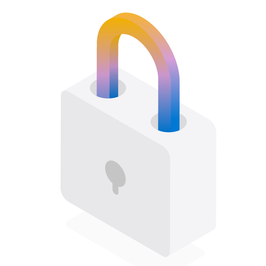 A white padlock with a blue and yellow handle