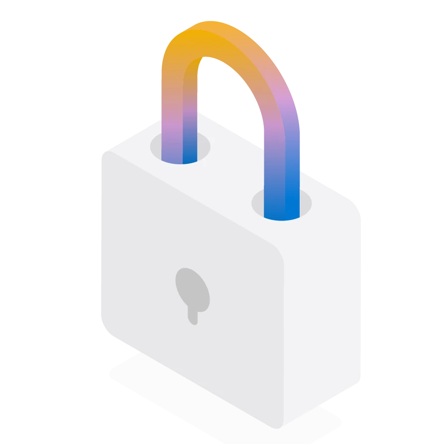 A white padlock with a blue and yellow handle