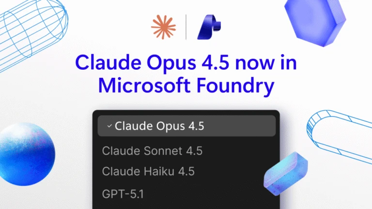 A white background with text introducing Claude Opus 4.5, the newest model in Microsoft Foundry.