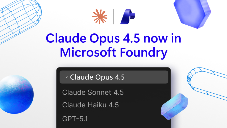 A white background with text introducing Claude Opus 4.5, the newest model in Microsoft Foundry.