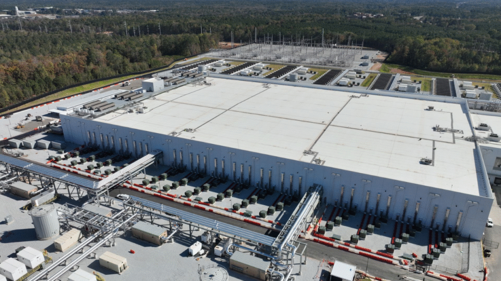 An aerial shot of the Fairwater AI datacenter near Atlanta, Georgia.