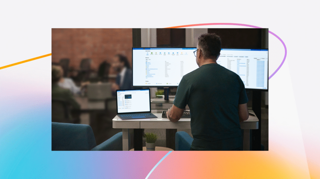 Investment advisor and customer meeting in the background