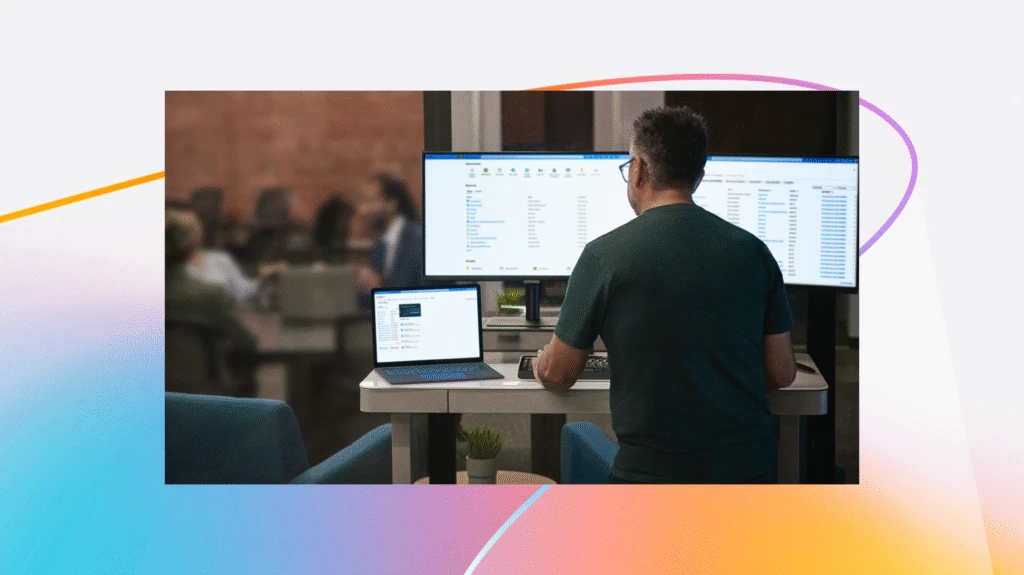 Investment advisor and customer meeting in the background