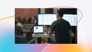 Investment advisor and customer meeting in the background