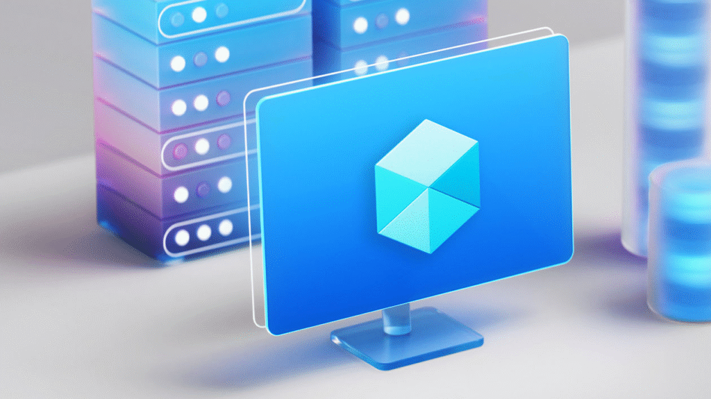 Illustration of a computer and a database