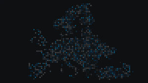 Map made of different shades of blue and grey dots.