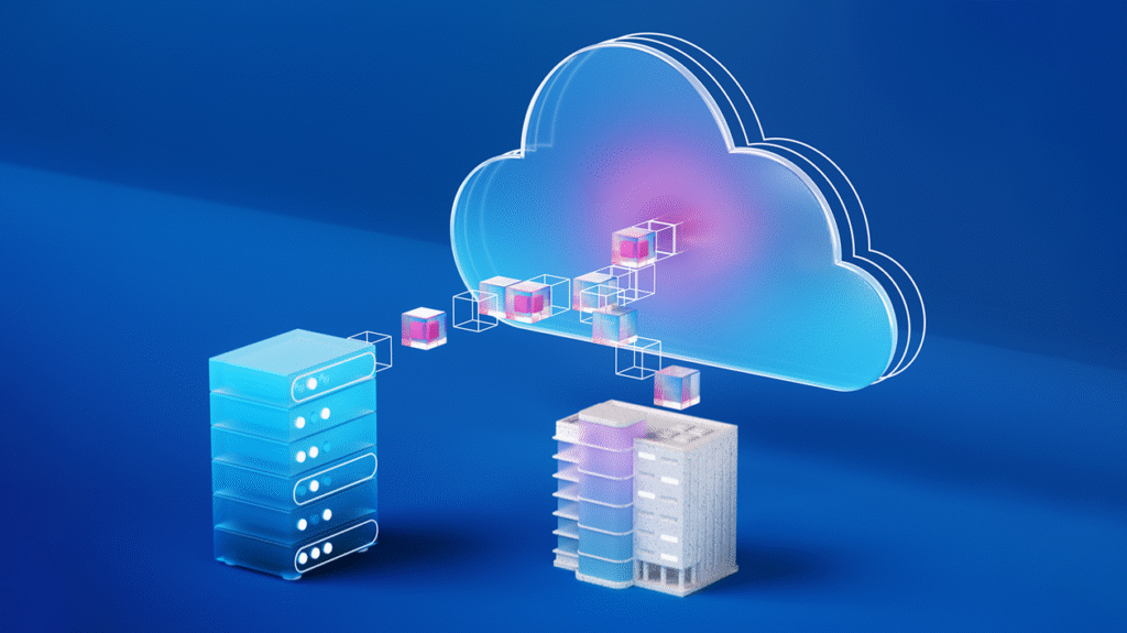 A database feeding information into a cloud.