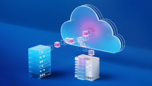 A database feeding information into a cloud.