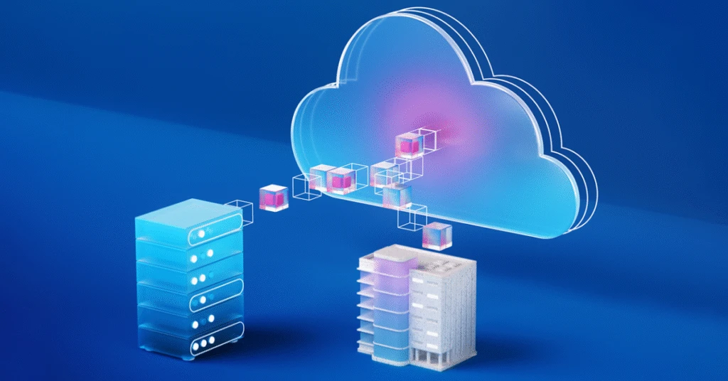 A database feeding information into a cloud.