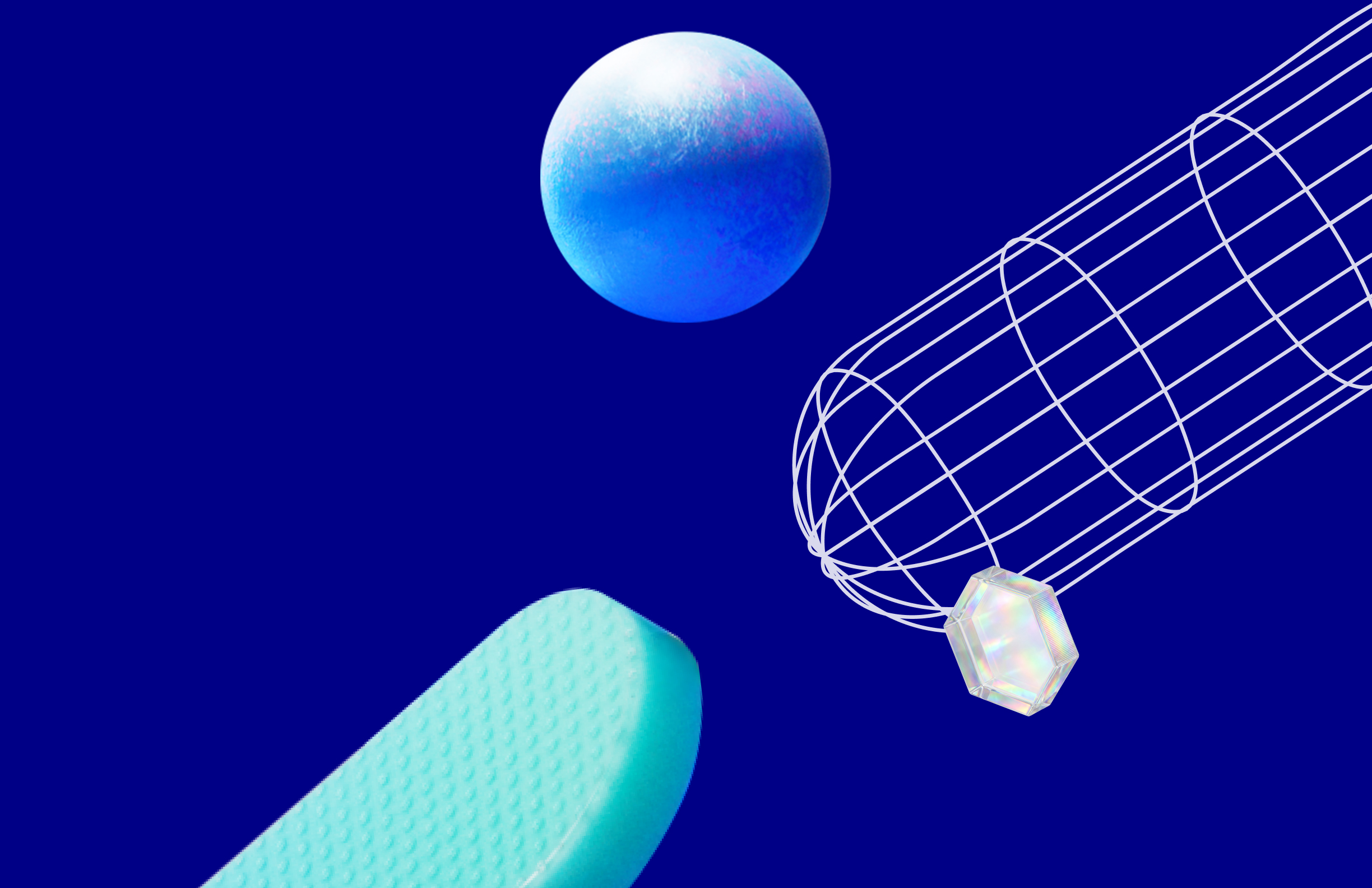Abstract sphere and cylinder in blue colors.