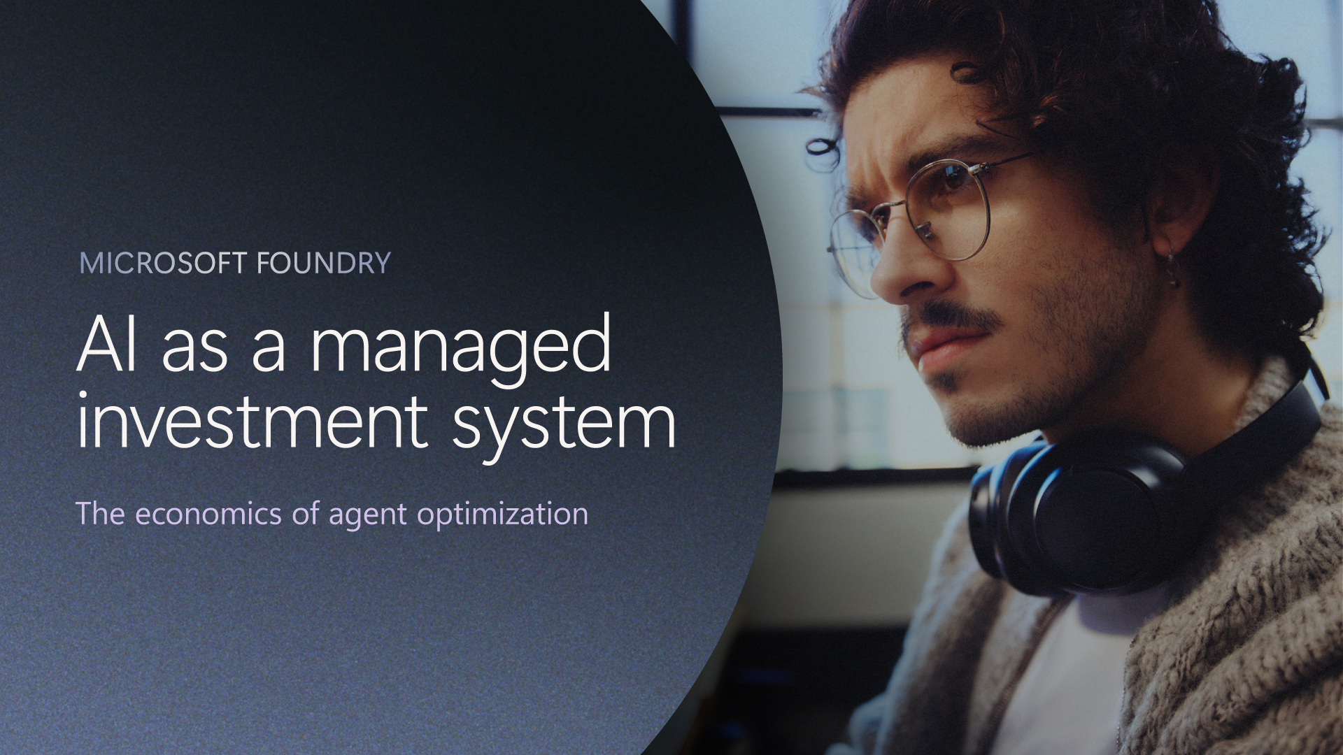 Microsoft Foundry graphic promoting AI as a managed investment system, with a workstation displaying technical planning and development content