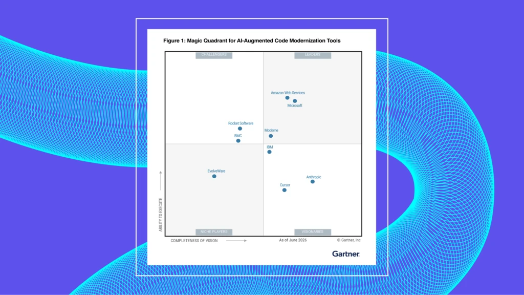 Gartner graph, including completeness of vision and ability to execute.
