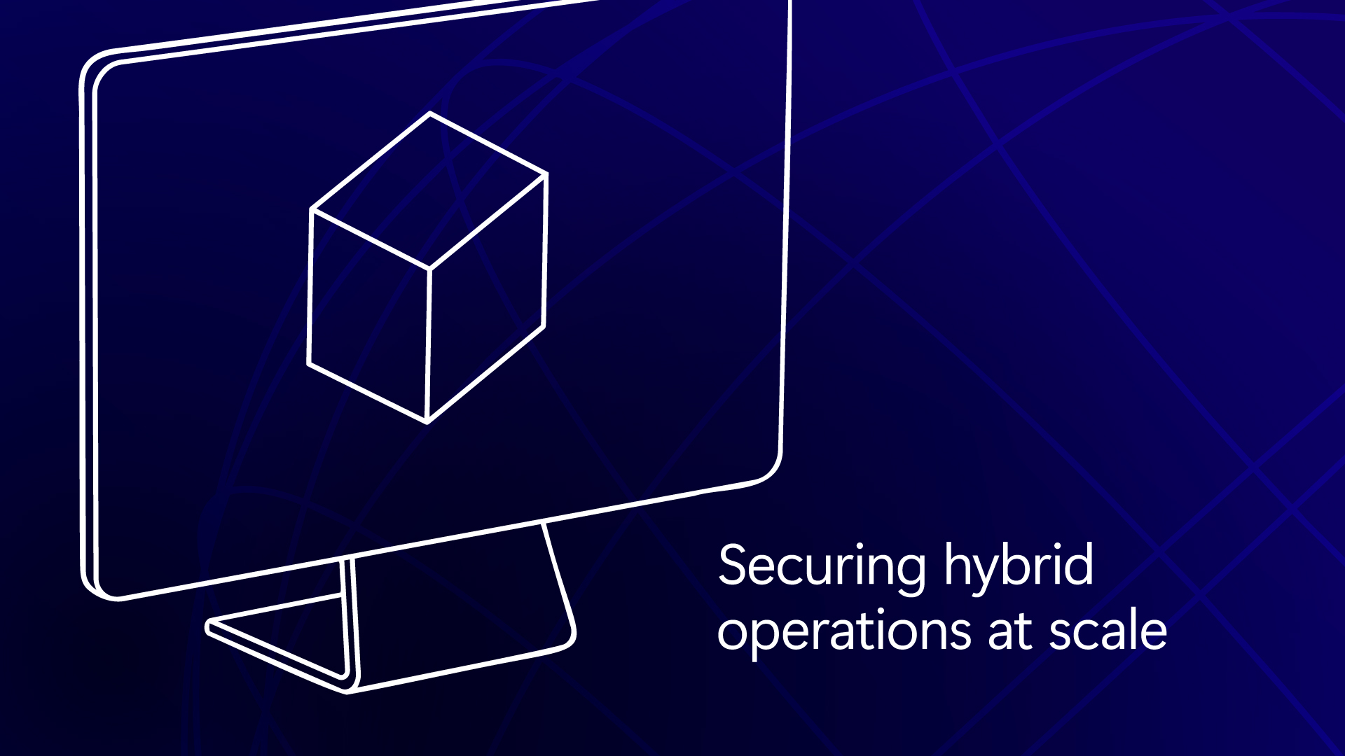 Azure Arc and Azure Virtual Desktop icon with text that says Securing hybrid operations at scale