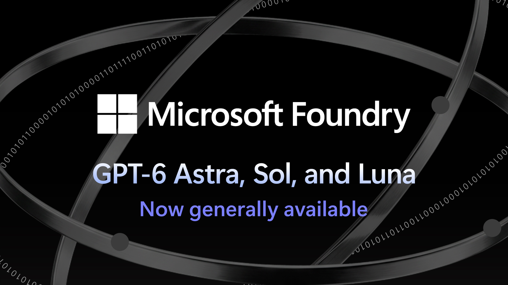 Graphic reads, Microsoft Foundry. GPT-6 Astra, Sol, Luna, now generally available