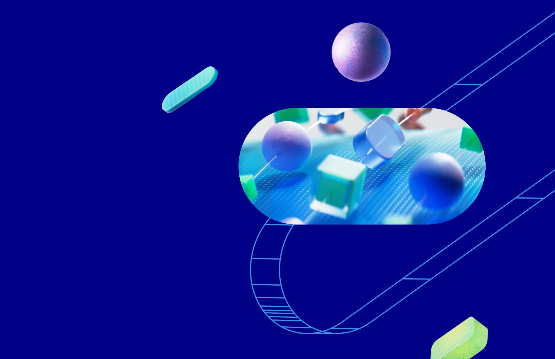 Abstract shapes in blue and green and purple.