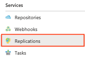 Replicaciones en la interfaz de usuario del registro de contenedor de Azure Portal
