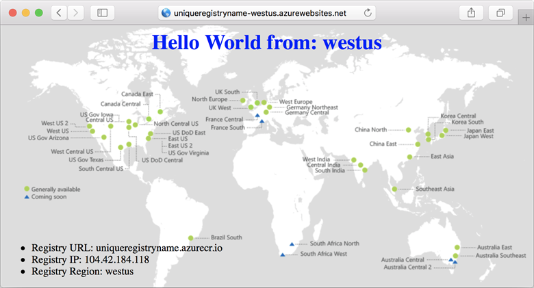 Schermopname toont de geïmplementeerde web-app die in een browser weergegeven wordt.