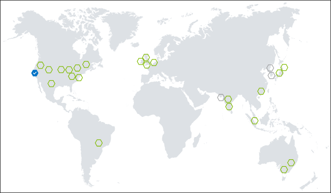 Kaart met regio's in Azure Portal