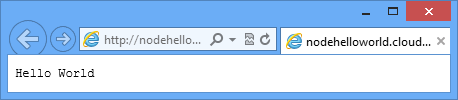Okno przeglądarki ze stroną „hello world”; adres URL wskazuje, że strona jest obsługiwana na platformie Azure.