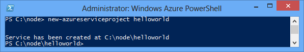 Wynik użycia polecenia New-AzureService helloworld