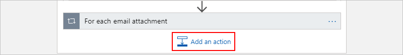 Captura de tela mostrando o loop for each recolhido. No loop, a opção Adicionar uma ação está selecionada.