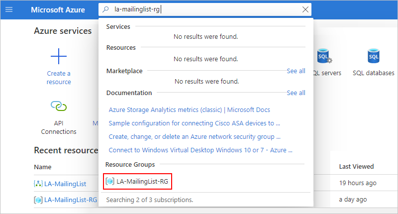 Captura de tela que mostra a caixa de pesquisa do Azure com 