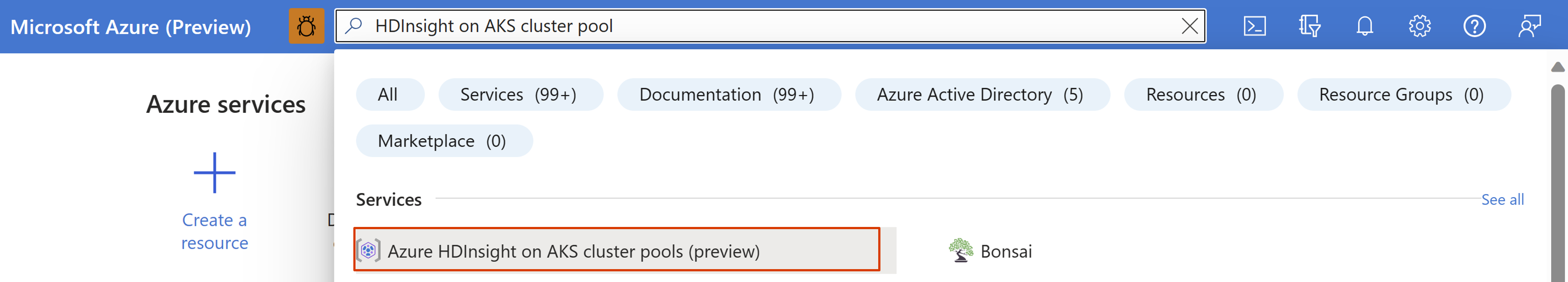 显示 Azure 门户中的搜索栏的屏幕截图。