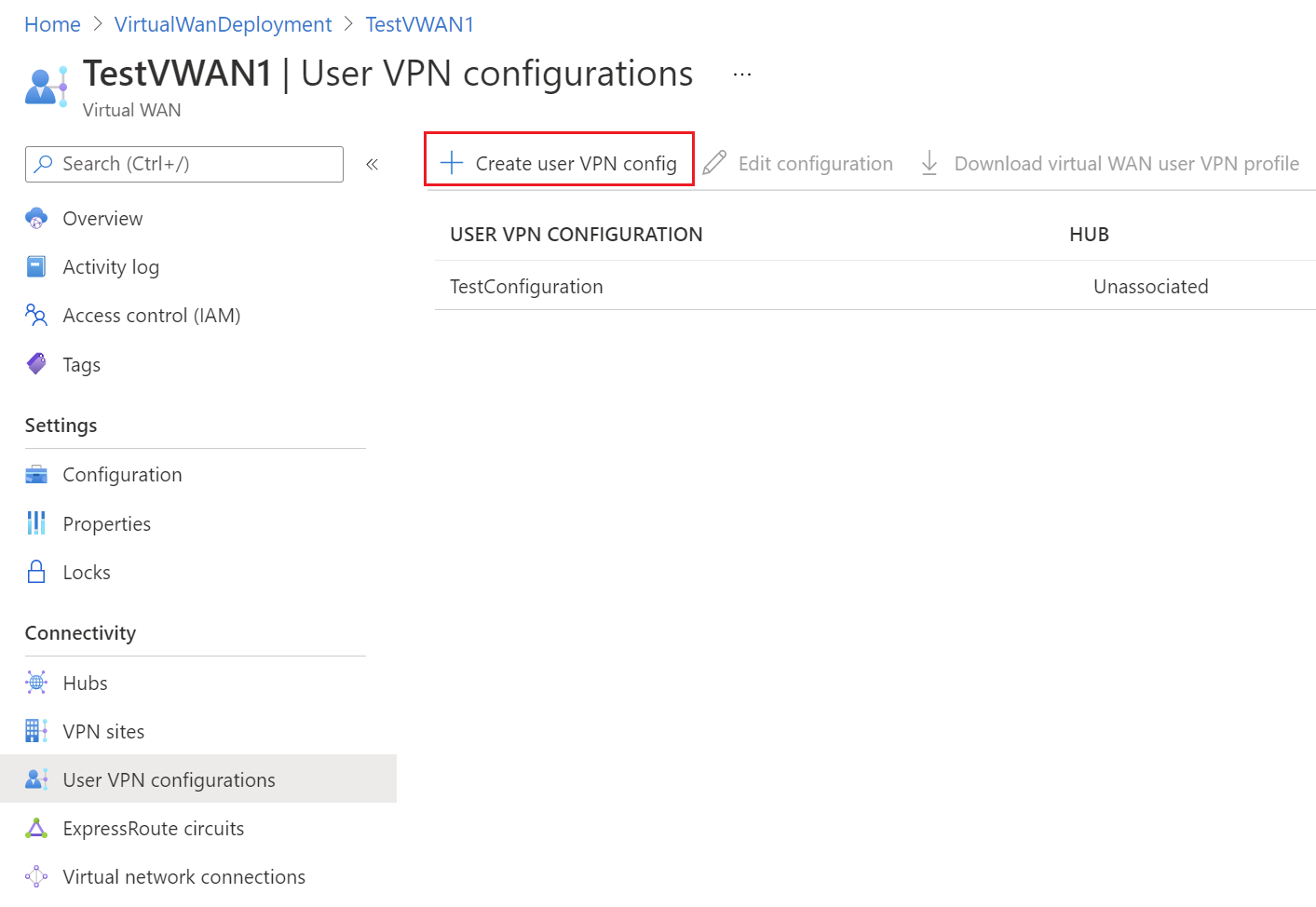 “用户 VPN 配置”页的屏幕截图。